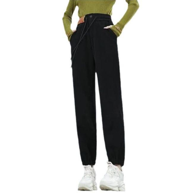 Corduroy Fleece-Lined High-Waist Harem Pants