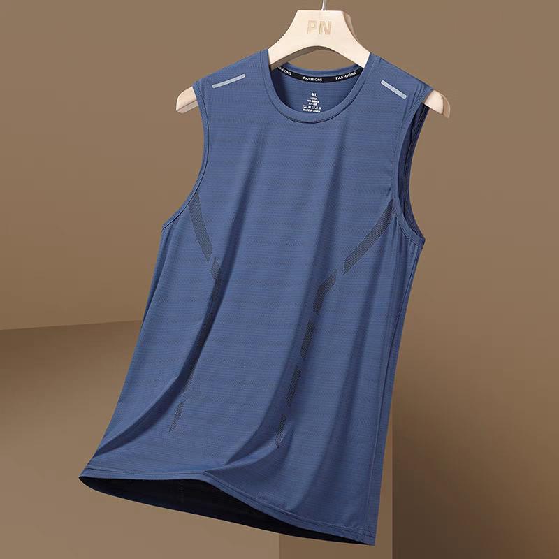INSTOCK- Men’s Pure Blue Velvet Ice Silk Sleeveless Sports Shirt