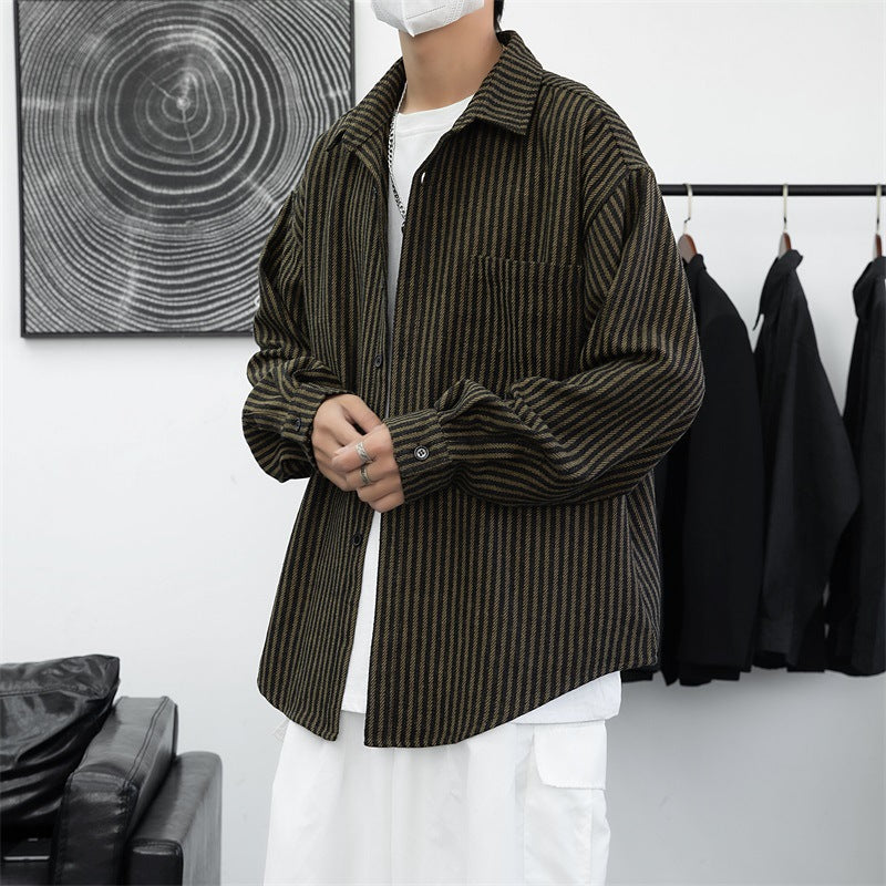 Japanese Style Woolen Shirt Coat for Men