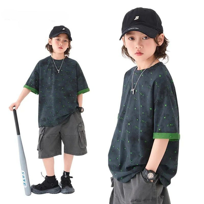 Boys 2026 Summer Korean-Style Cotton Short-Sleeve Top – Summer Kids Fashion Nepal | Tudoholic