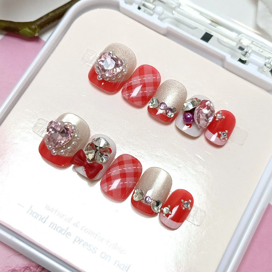 10-Piece Red Nail Patch Set – Handmade Split Size Nails