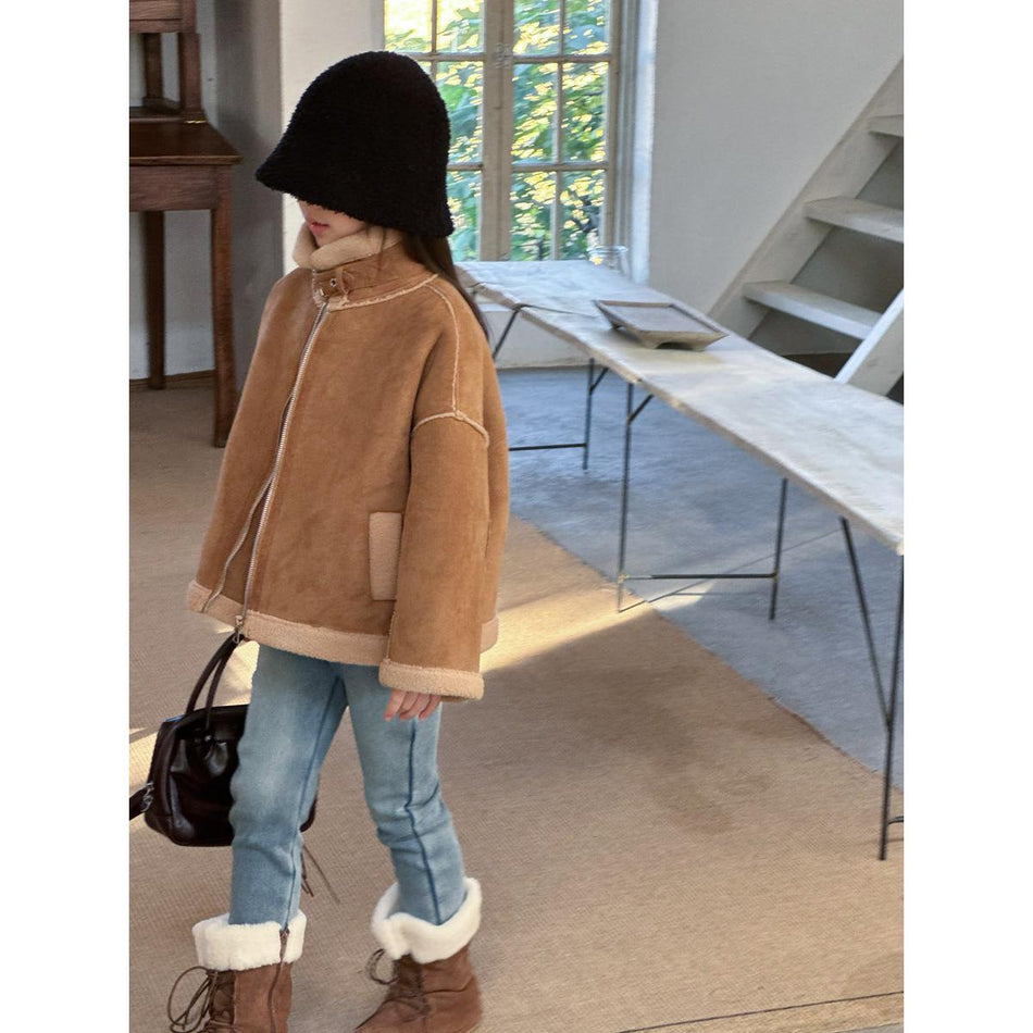 Princess Yuyu Girls Winter Fur Integrated Lamb Wool Coat JR