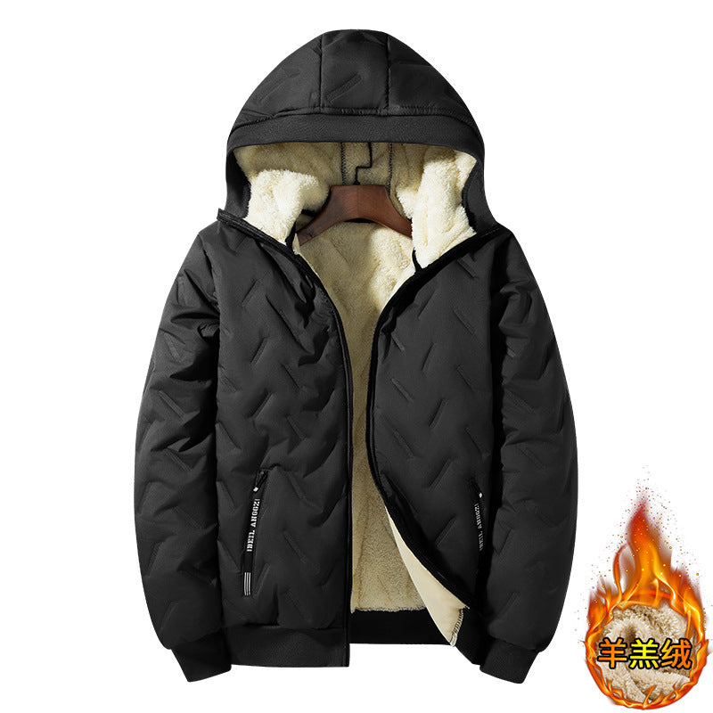 STOCK-Men’s Lambskin Stand Collar Jacket – Hooded Cotton Warm