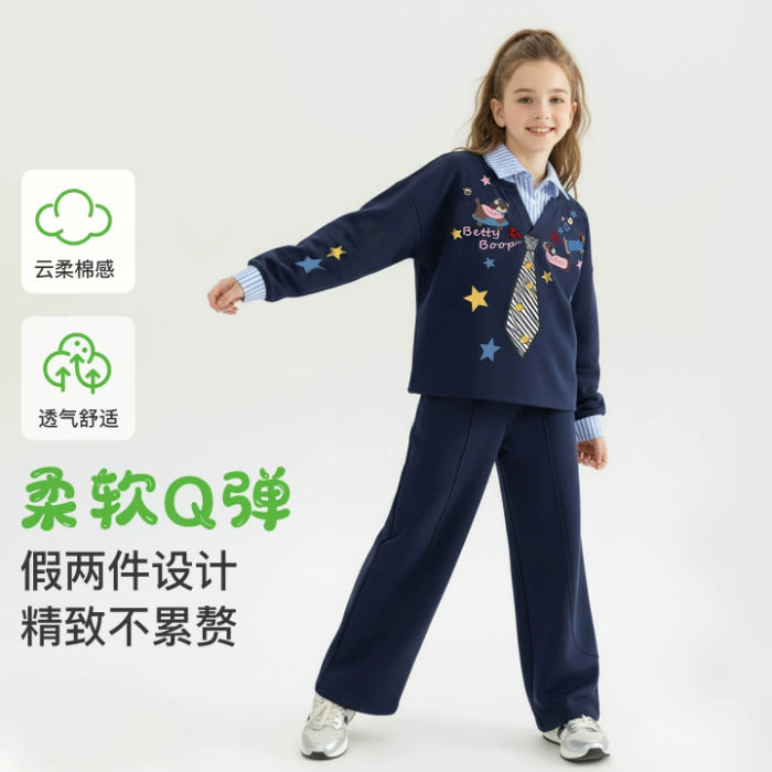 Girls Cartoon Sweater Shirt Two-Piece Set – Cozy Kids Outfit Nepal | Tudoholic