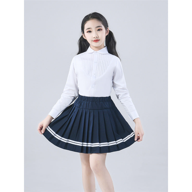 Girls JK Pleated School Skirt Black Khaki Spring Summer