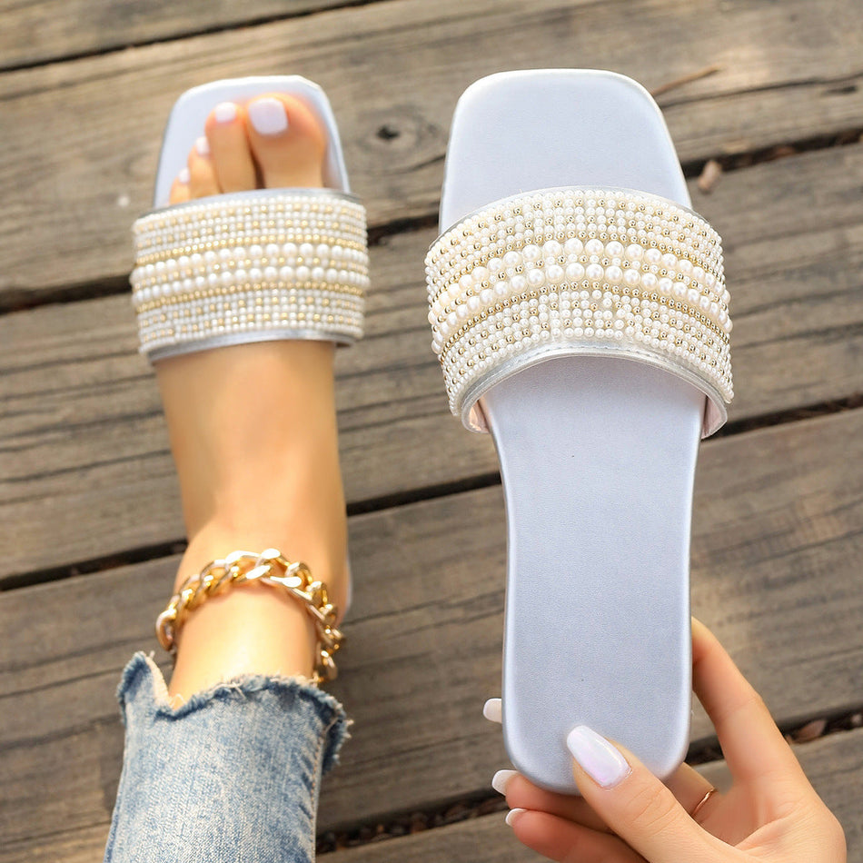 STOCK-Women’s Pearl Flat Beach Sandals – Summer Chic & Comfy