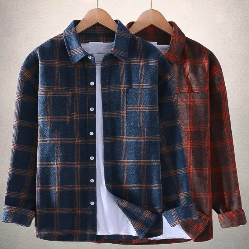Men's Plaid Long-Sleeve Casual Trend Fashion Shirt Jacket