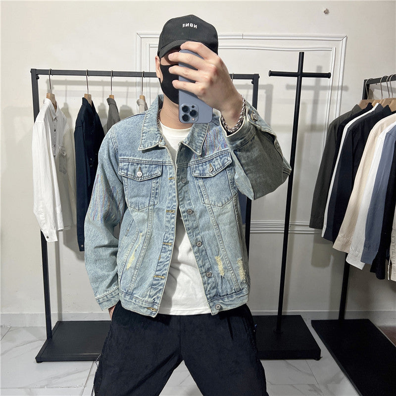 Men's Embroidered Denim Jacket Retro Slim Spring Autumn