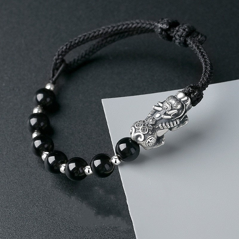 Obsidian Silver-Plated Minimalist Bracelet