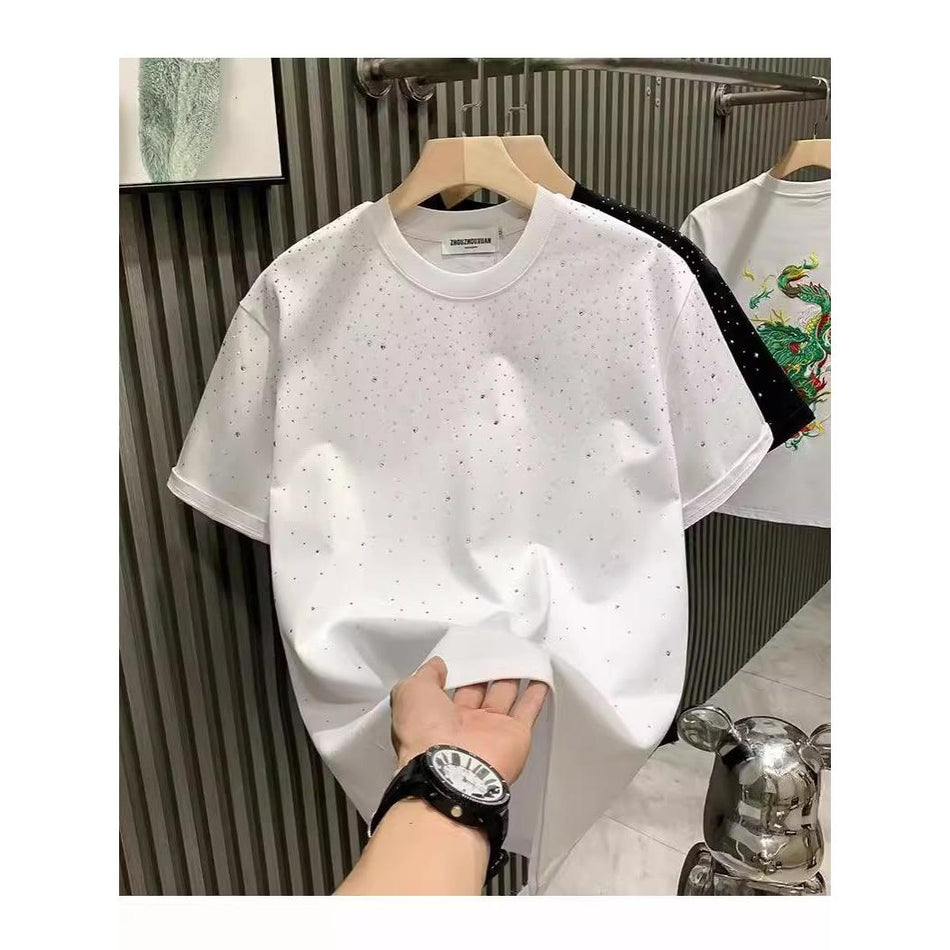 Men’s Rhinestone Star Round Neck T-Shirt – Trendy Fit
