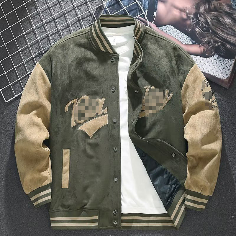 Men’s Suede Baseball Jacket – Retro Autumn & Winter Style