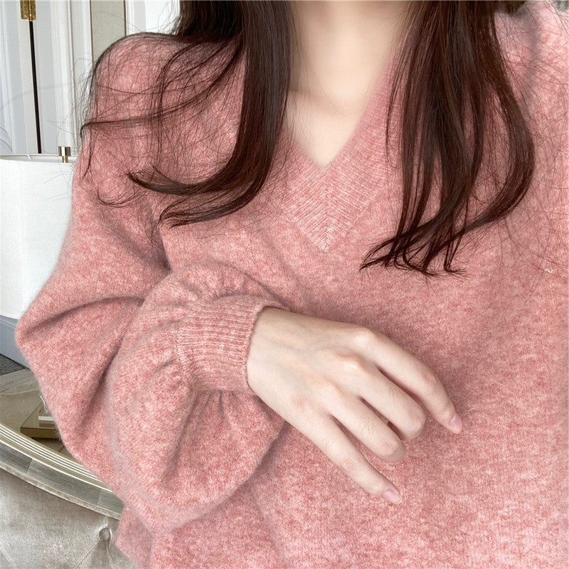 Kaning Pink V-Neck Knitwear – Women’s 2026 Pullover