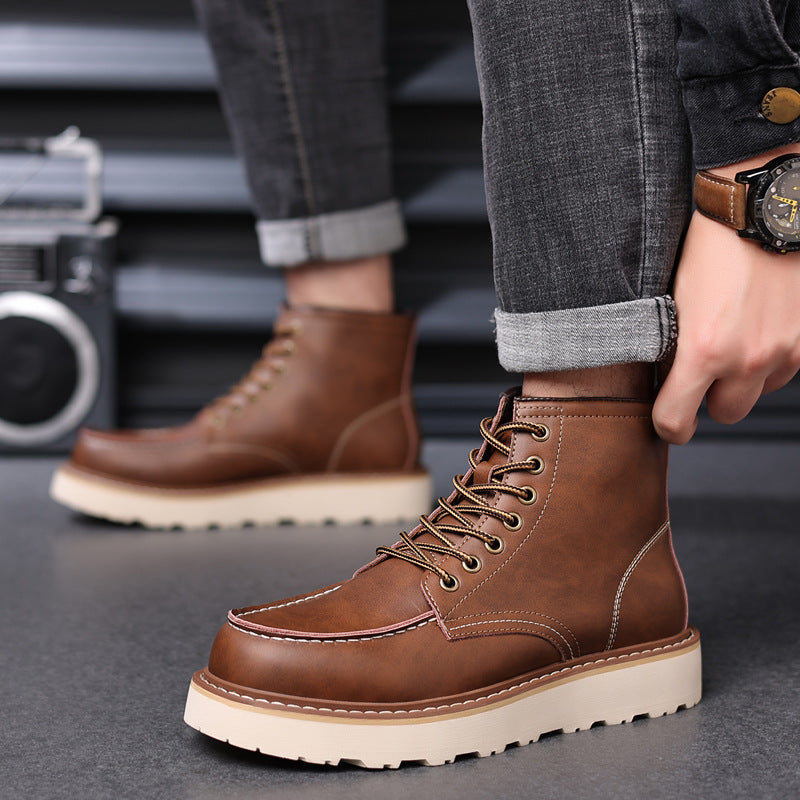 Men’s Leather Motorcycle Boots – High-Top Retro Work Style