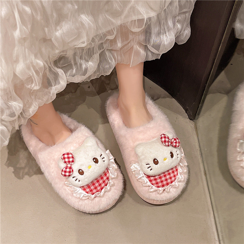 Cute Cartoon Kitten Fur Slippers for Women