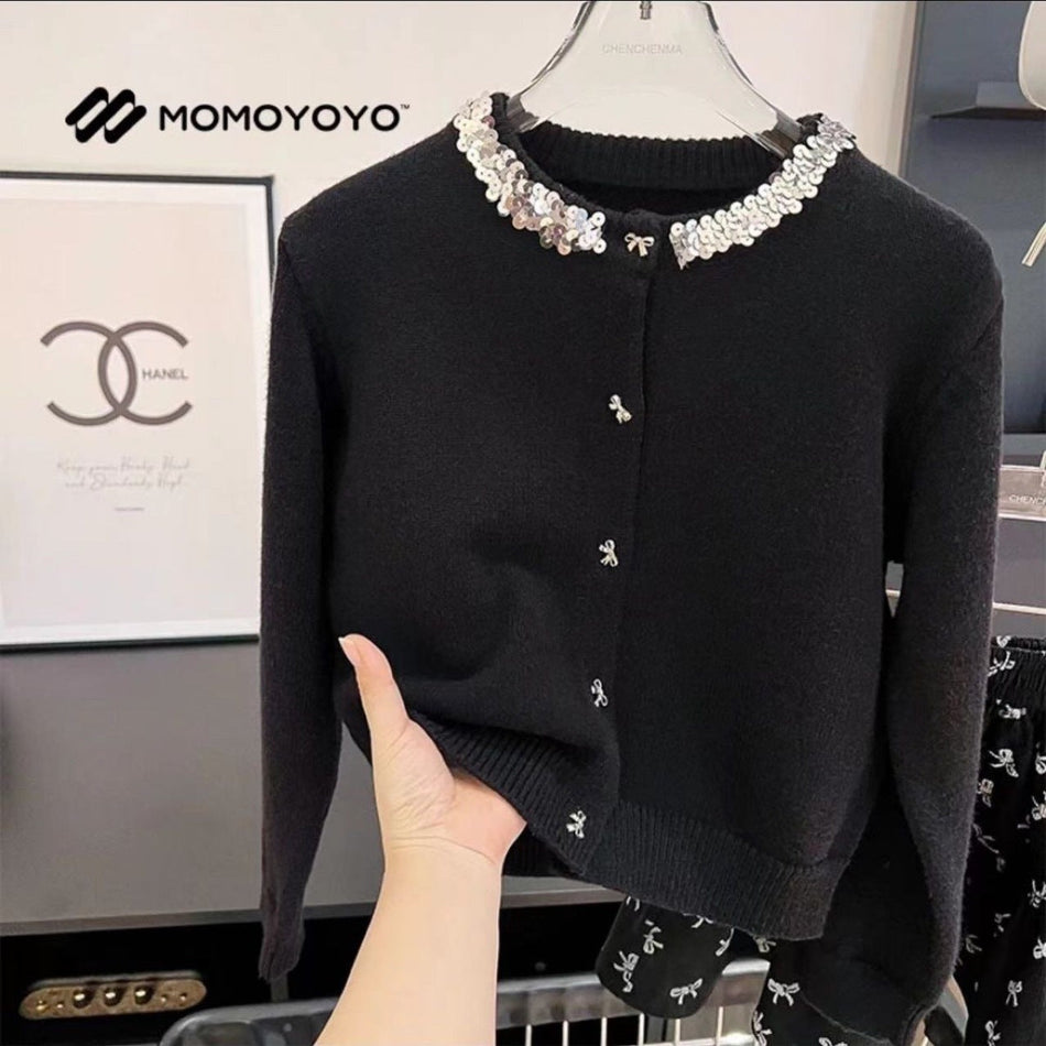 Girls’ Elegant Wool Sweater – Rhinestone Knitwear Top