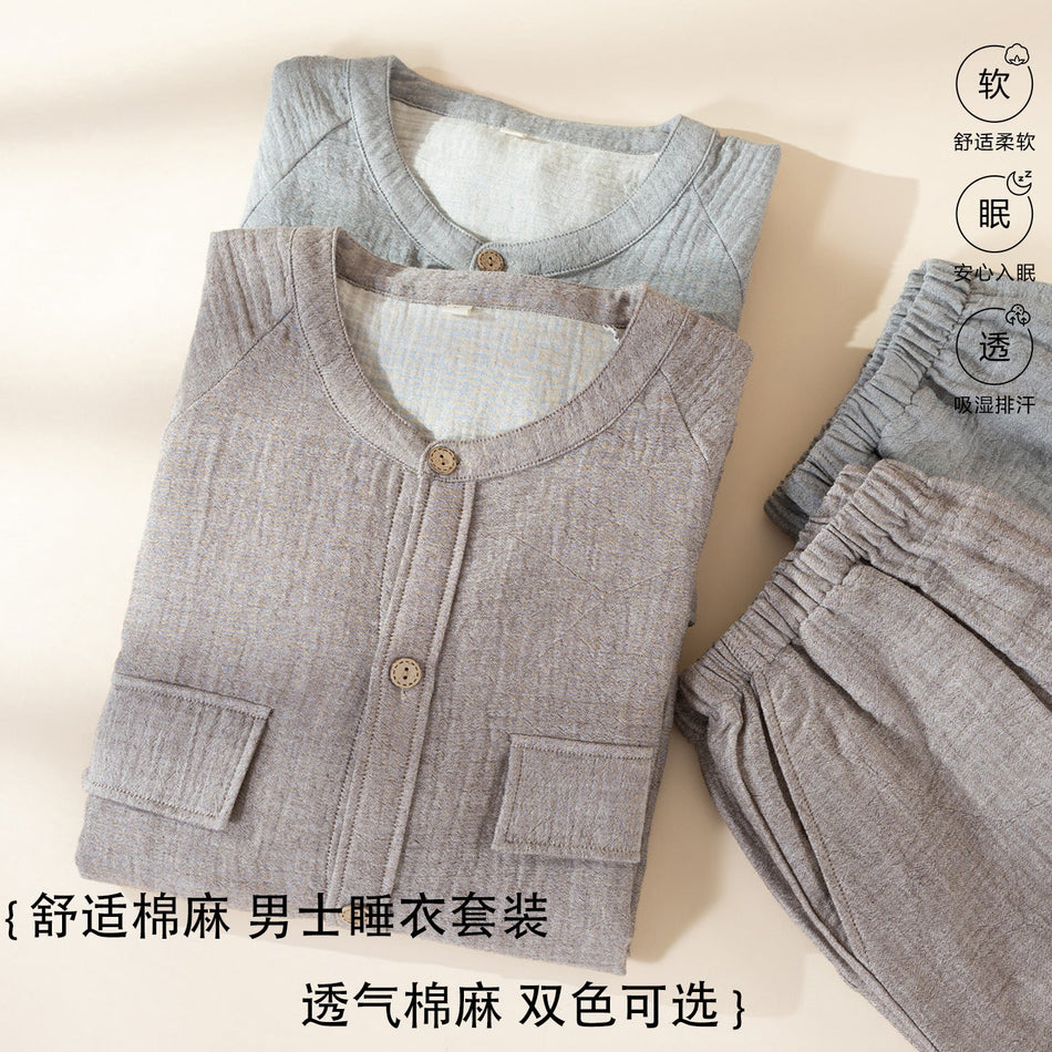 STOCK-Men’s Cotton Linen Pajamas Loose Japanese Style Set