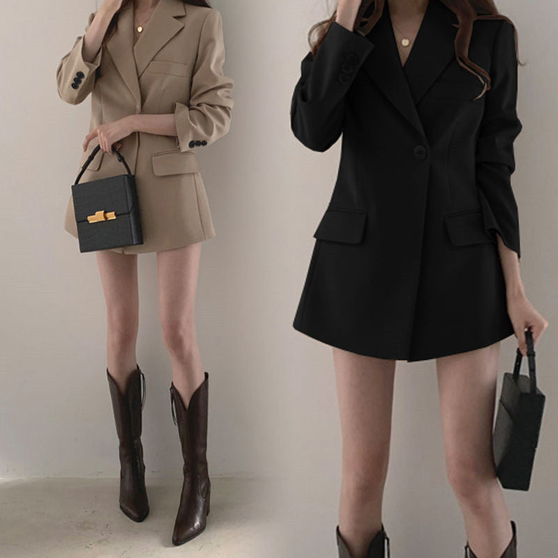 Women’s Vintage Khaki Suit Jacket – Korean Ins Loose Style