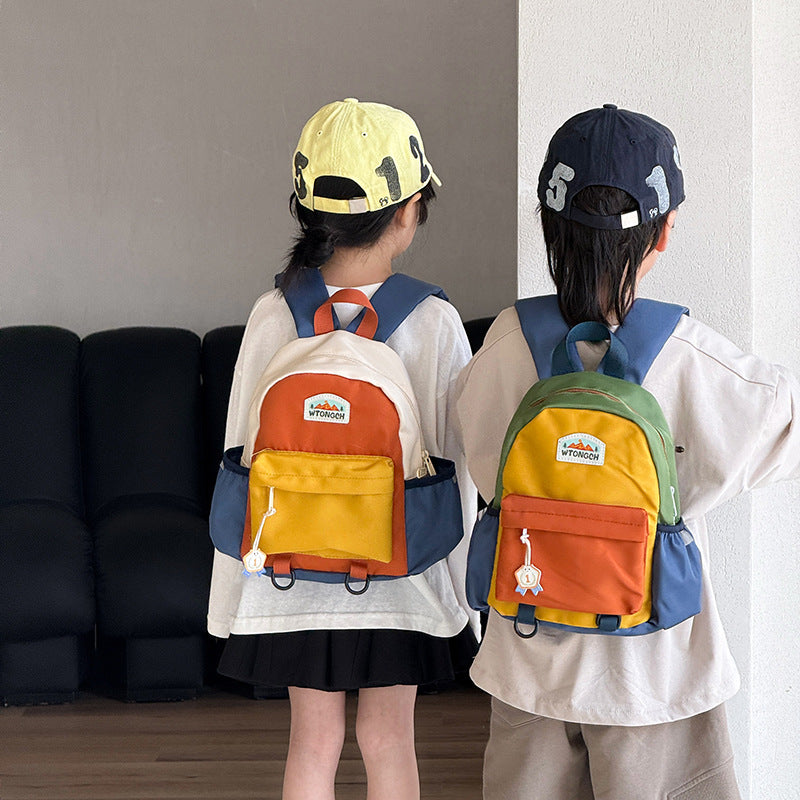 Cute Color-Block Kids Backpack for Kindergarten Travel Fun!!