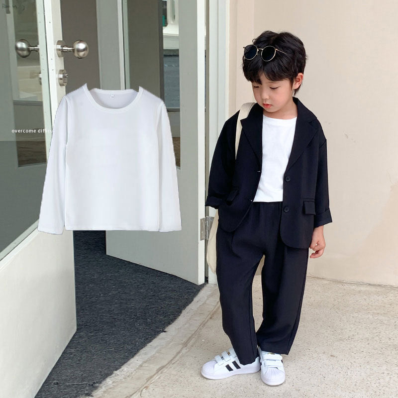 Boys Black Korean-Style Suit Casual Two-Piece Outfit