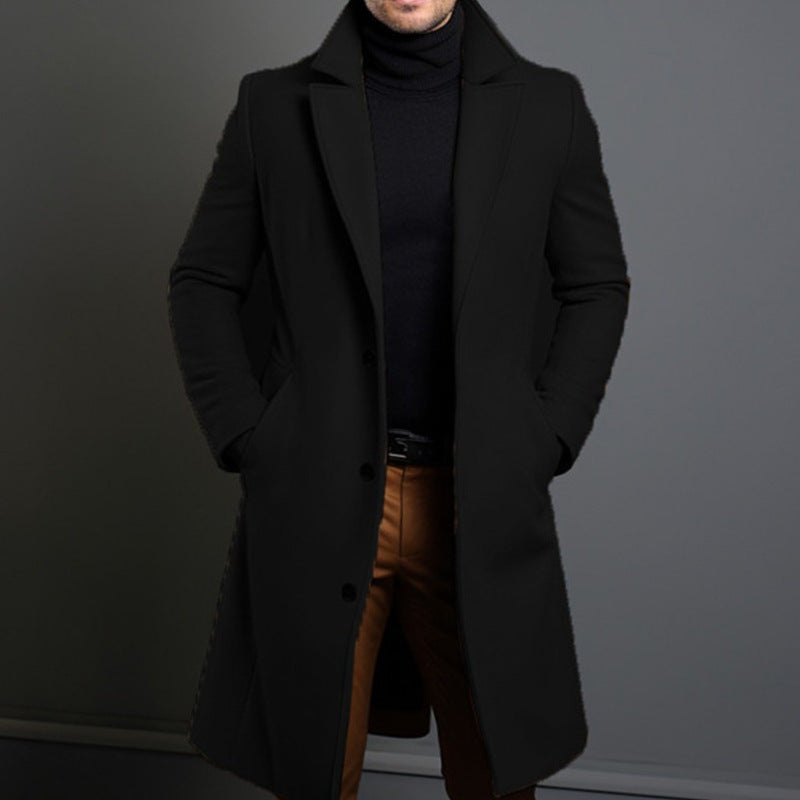 Men's Solid Lapel Single-Breasted Coat