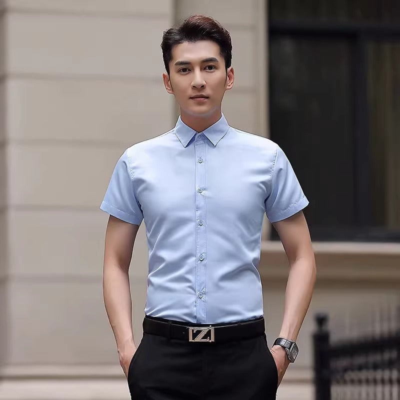 Men’s Summer Ice Silk Shirt – Solid Color Casual Trend