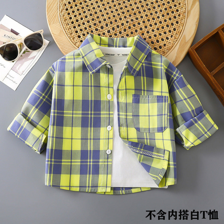 Baby Cotton Plaid Lapel Shirt Spring Autumn Style