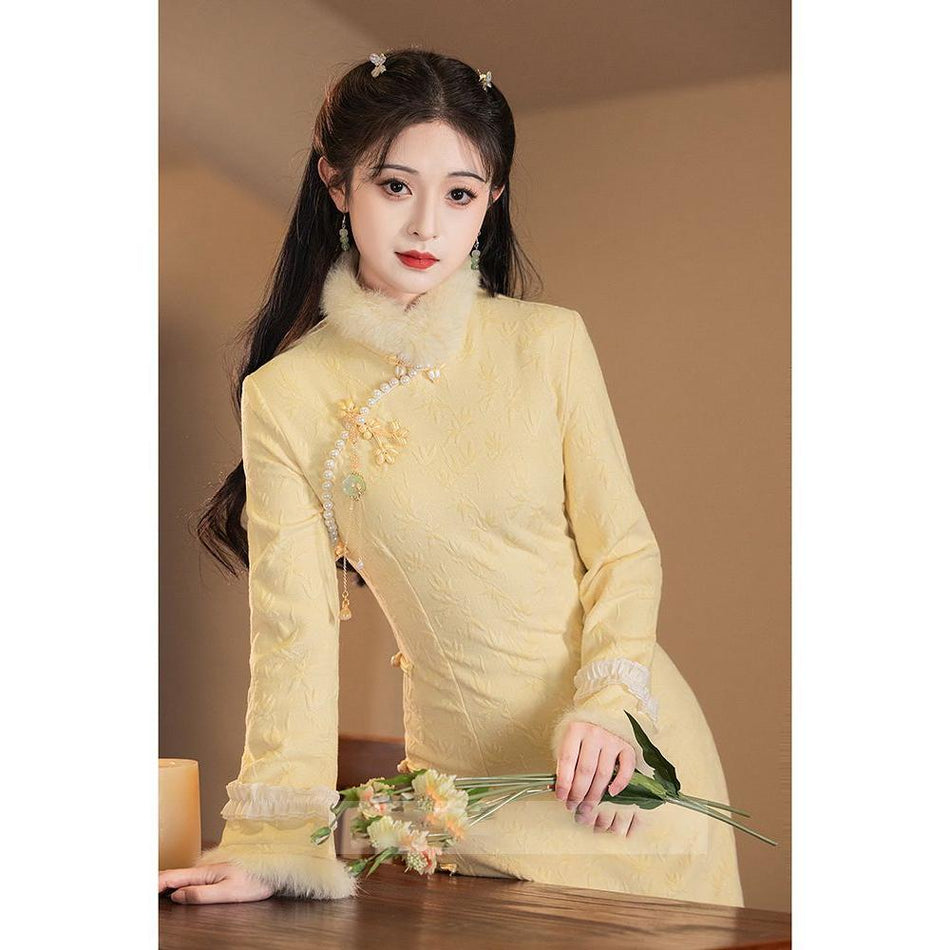 Retro End Slim Fit Cheongsam Thick Winter Long Sleeve ProLux