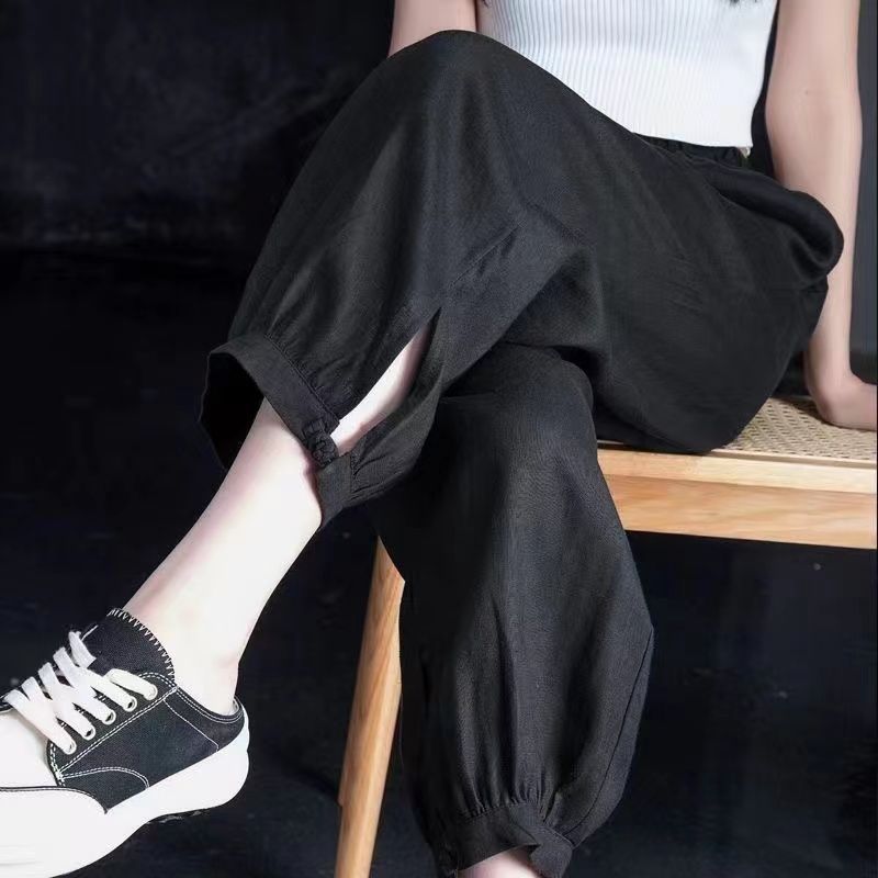 STOCK-Cotton and linen  wide-leg pants