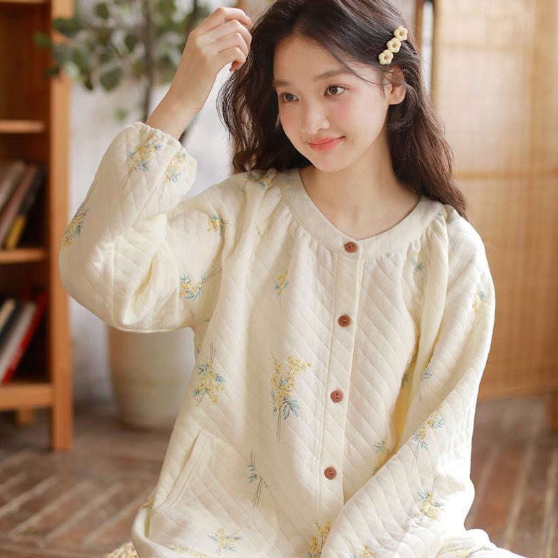 Women’s Autumn Winter Air Cotton Quilted Long-Sleeved Homewear