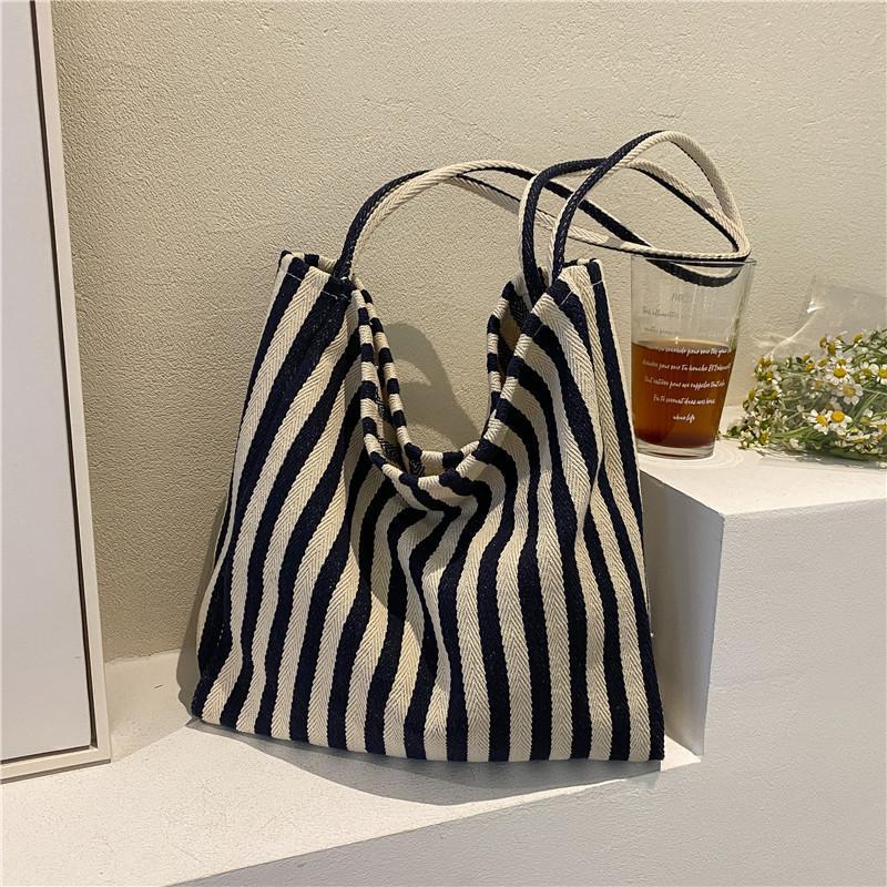 Korean Vintage Striped Large Capacity Shoulder Bag for Women