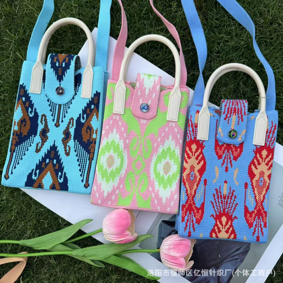 Adelais Ethnic Style Knitted Crossbody Phone Bag