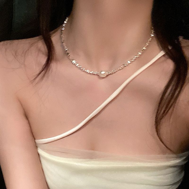 Broken Silver Pearl Clavicle Necklace Women