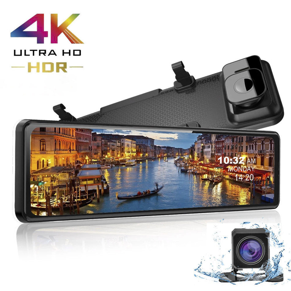 12 Inch 4K Rearview Mirror Dash Cam WiFi Dual Lens