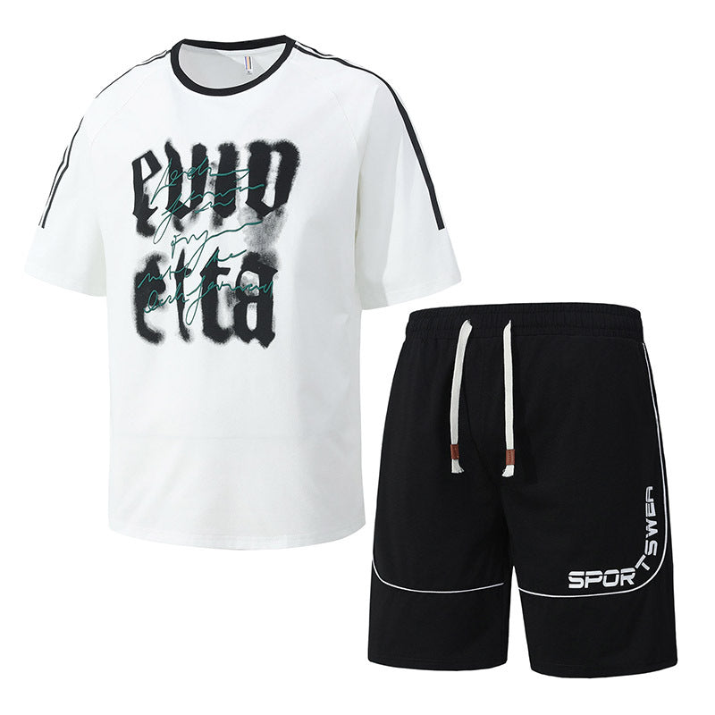 Men's Youth Graphic Summer Set: Loose Printed Tee and Shorts