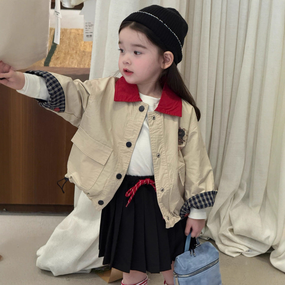 Girls' 2025 Plaid Autumn Windbreaker Coat