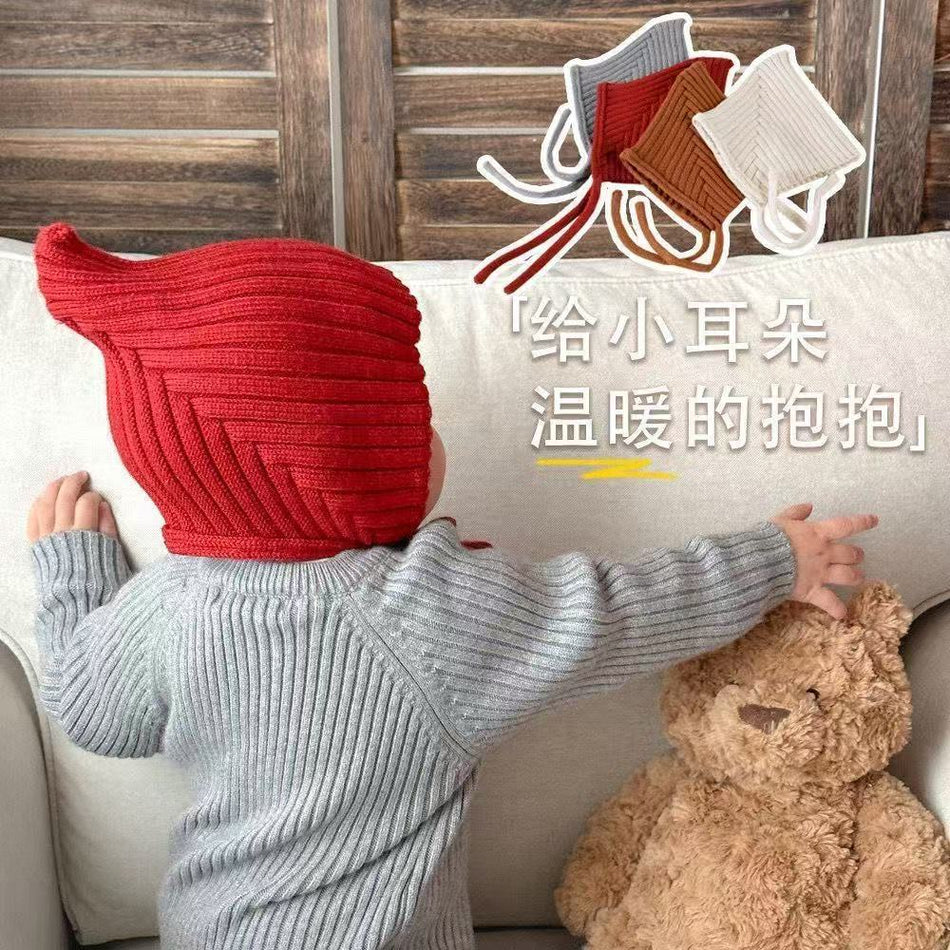 Baby Pullover Cute Knitted Wool Pointed Hat Warm Earmuffs Hat