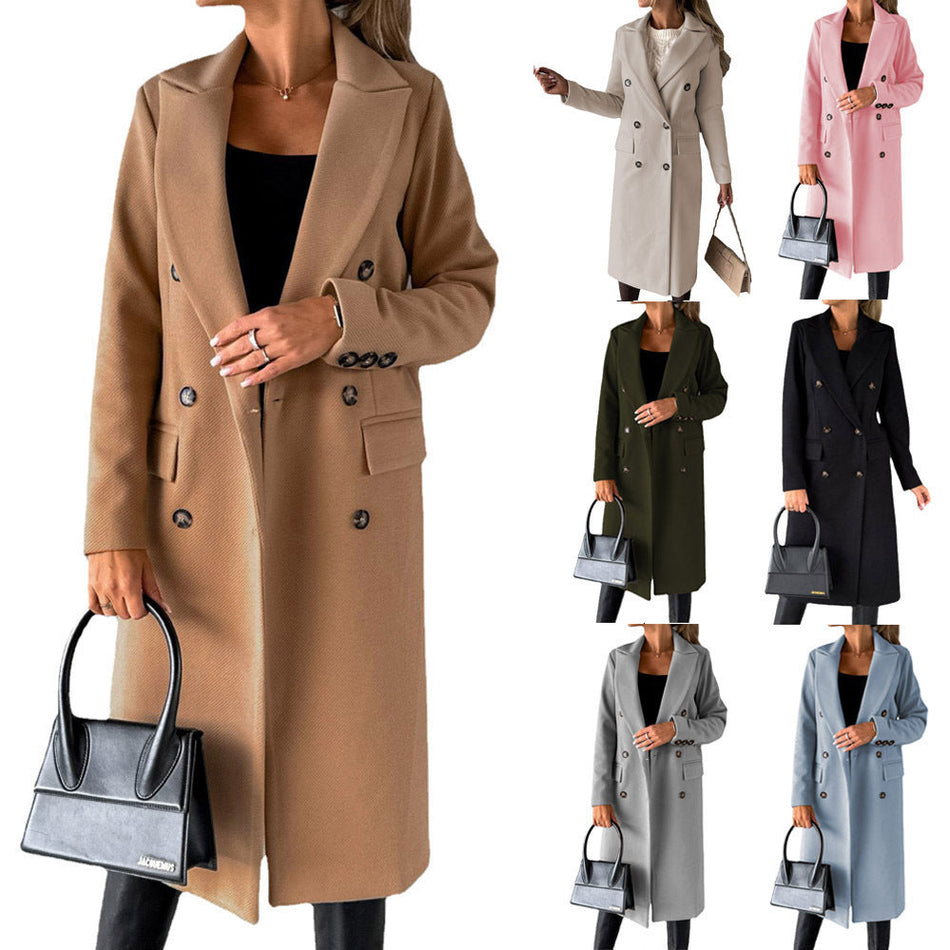 Women’s Woolen Coat – Double-Breasted & Stylish