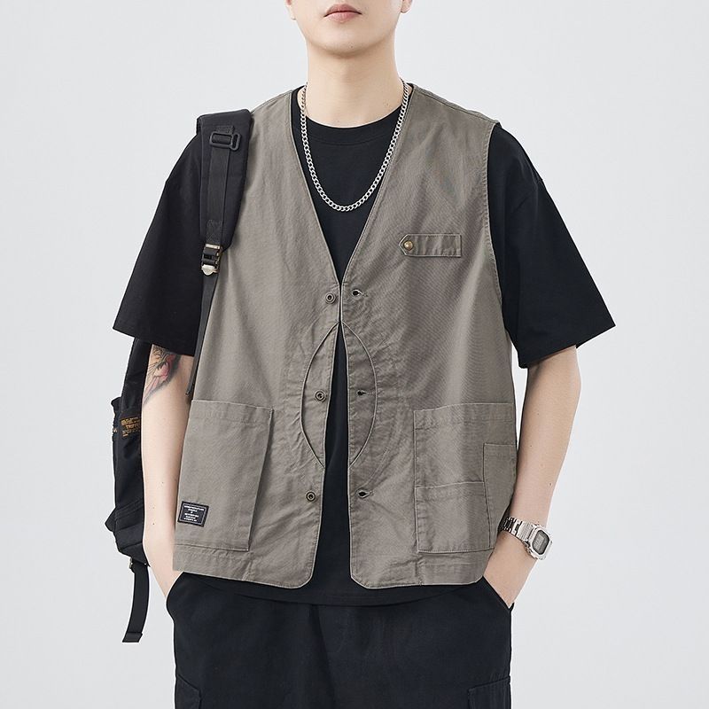 American Retro Washed Workwear Vest – Men’s Multi-Pocket