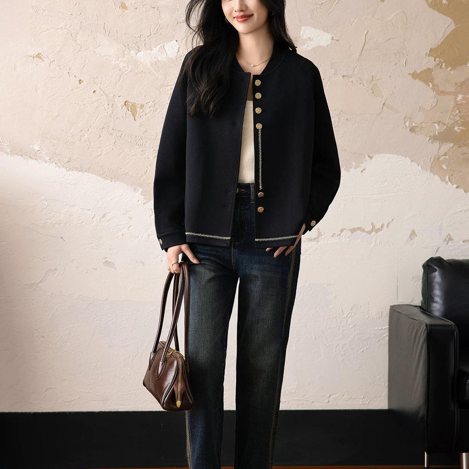Black Chanel-Style Casual Coat Plus Size Women