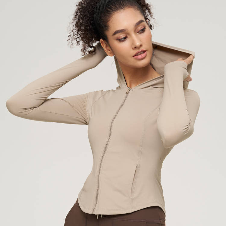 Women’s Hooded Yoga Jacket – Slim Zipper Running Sportswear