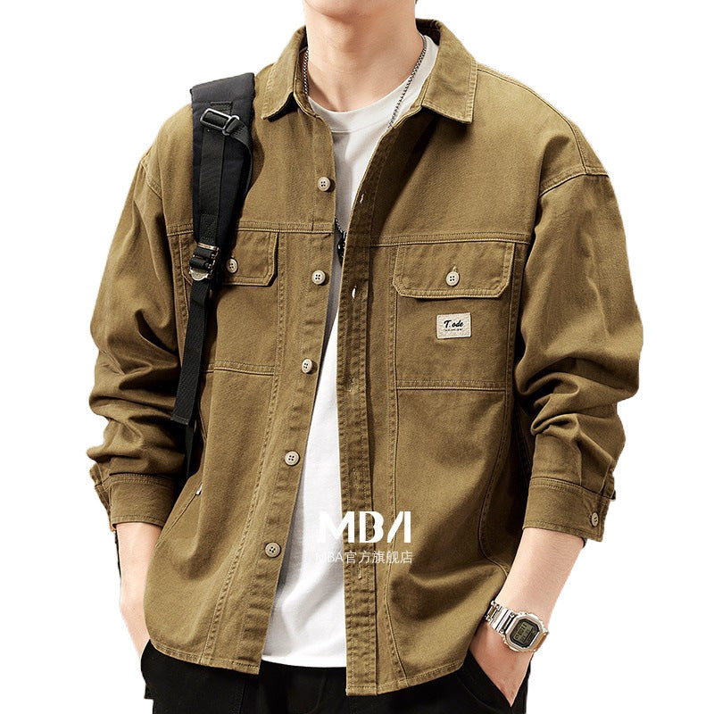 STOCK-Men’s Spring Autumn Denim Lapel Shirt Jacket