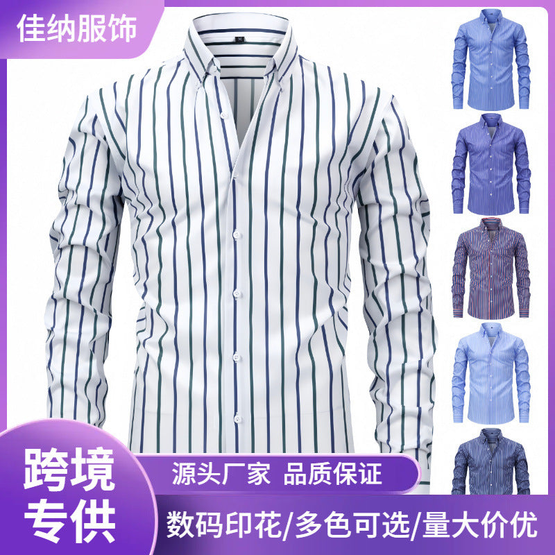 Men’s Striped Digital Print Shirt – Long Sleeve Lapel