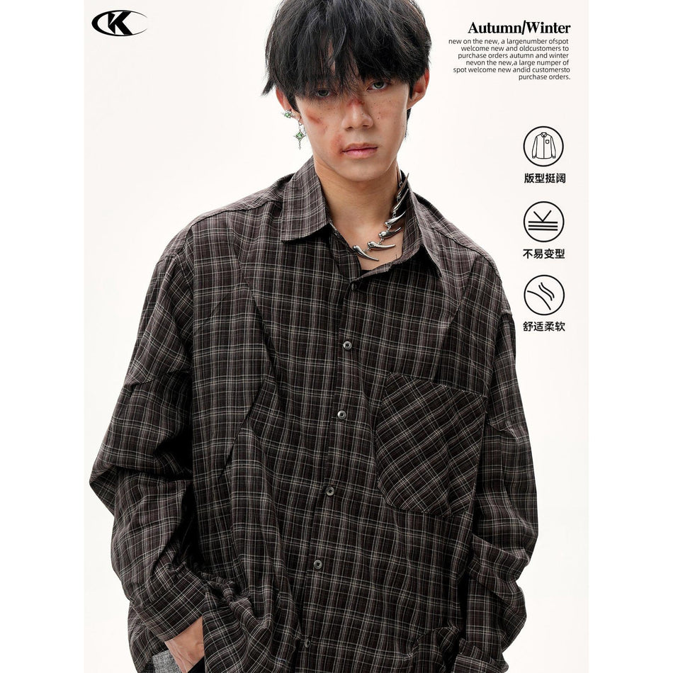 American Retro Cotton Plaid Long-Sleeve Shirt