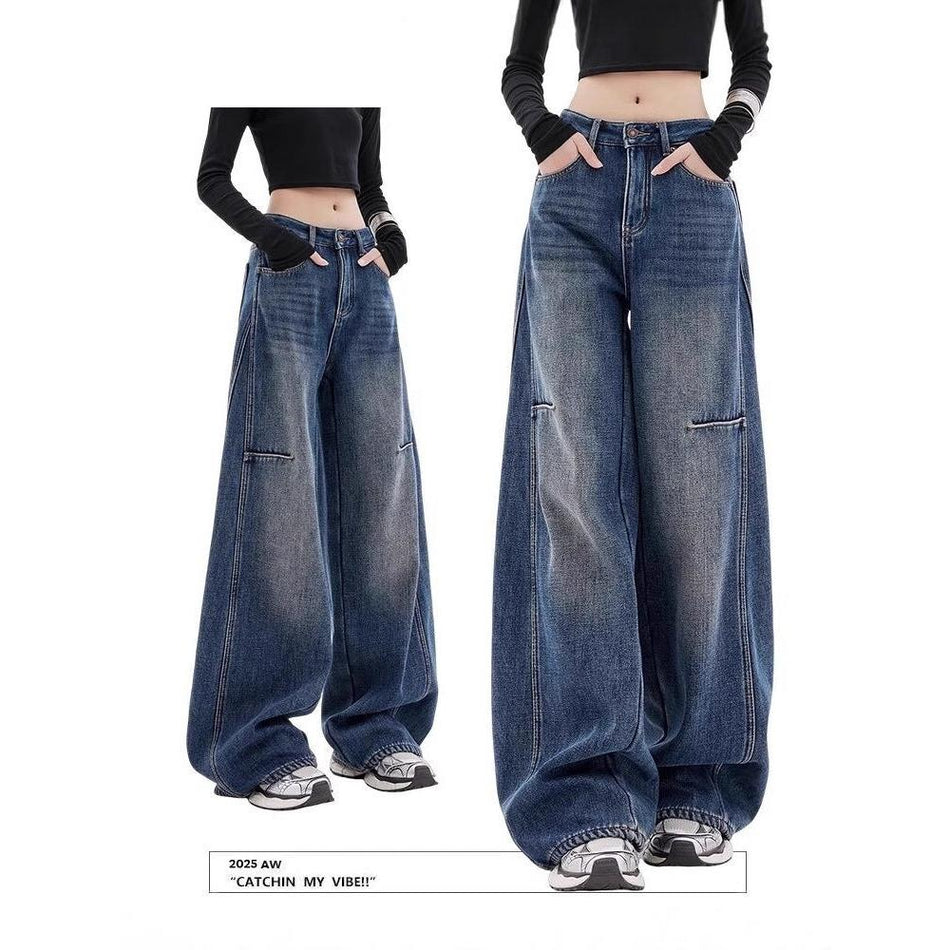 American Retro Ripped Wide-Leg Jeans Women