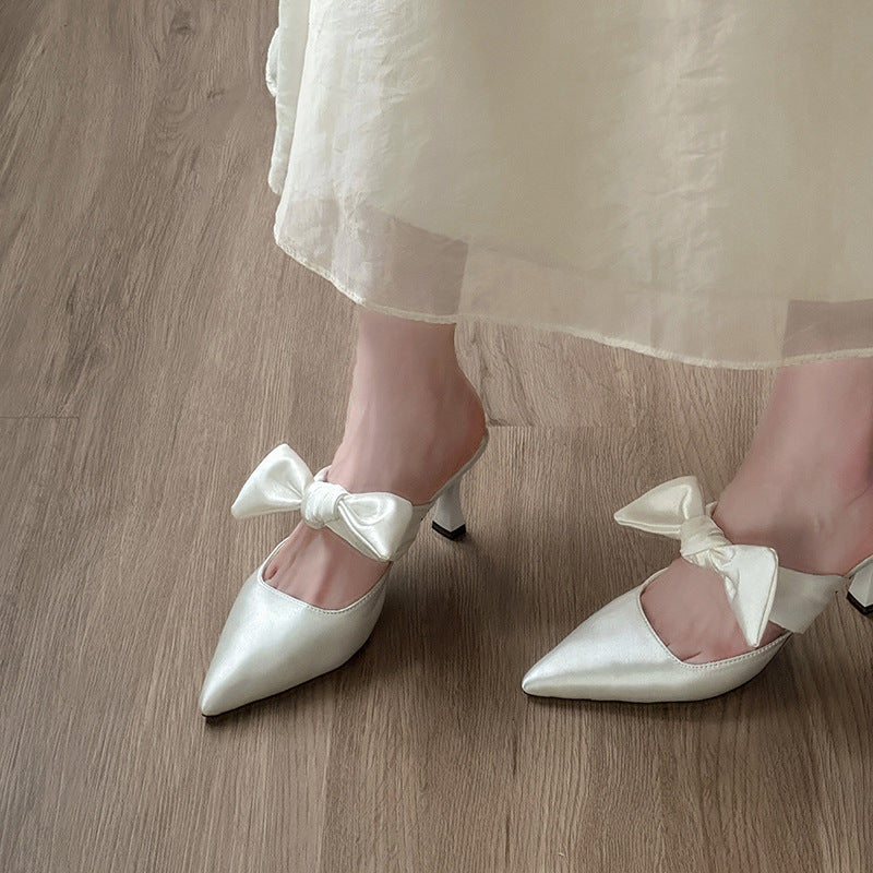2026 Pointed-Toe Chunky Heel Retro Mule Slippers