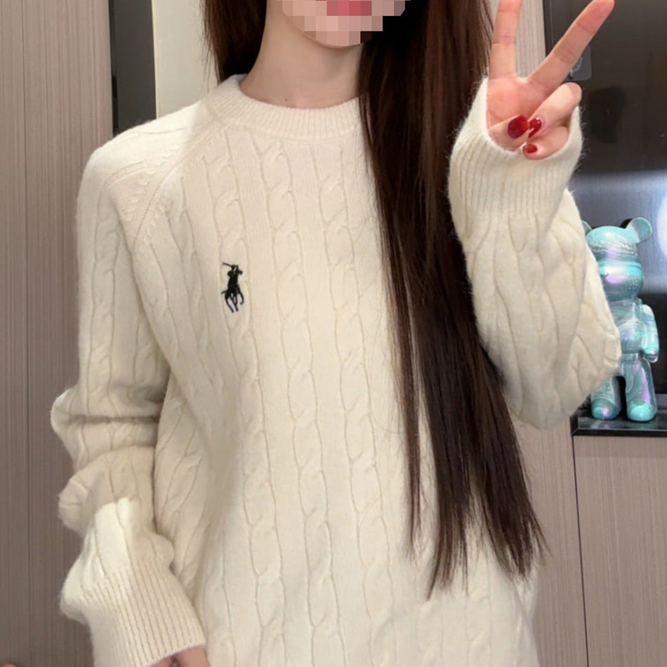 Korean Style Twist Round Neck Lazy Embroidered Knitwear Tops