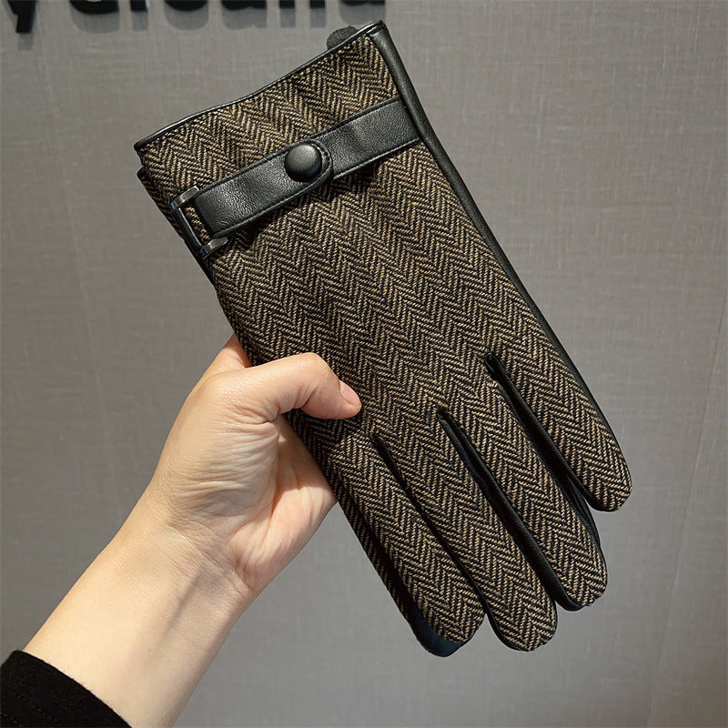 Men’s Leather Plaid Winter Gloves – Warm & Waterproof