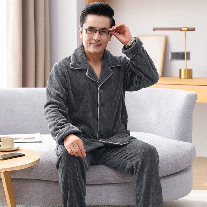 Men’s Winter Flannel Pajamas Long Sleeve Lapel Plus Size