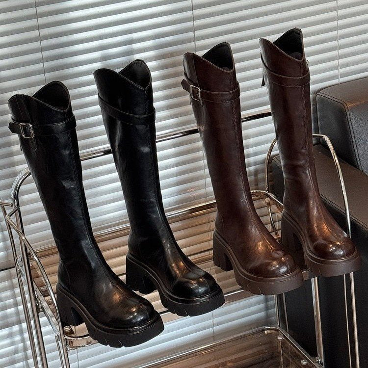 Chunky Sole Knee-High Knight Boots