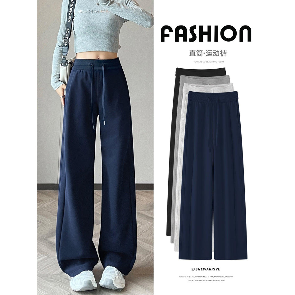 Navy Blue Women’s Fleece-Lined Sweatpants 2026 Autumn Winter